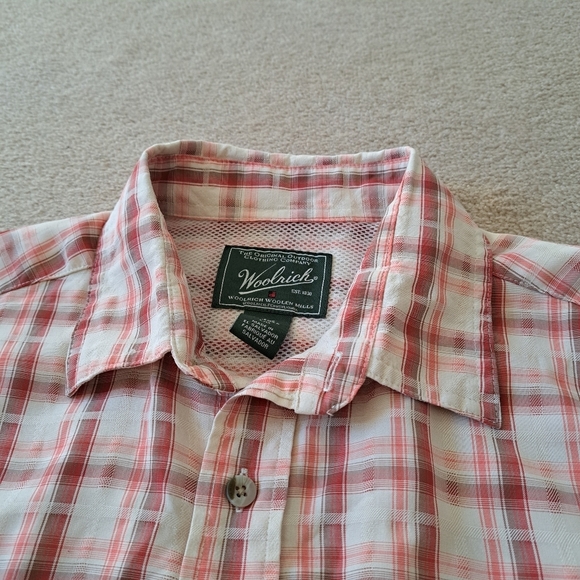 Woolrich Men's Plaid Shirt Size Large Red Beige Short Slv Casual Button Front - Picture 6 of 11